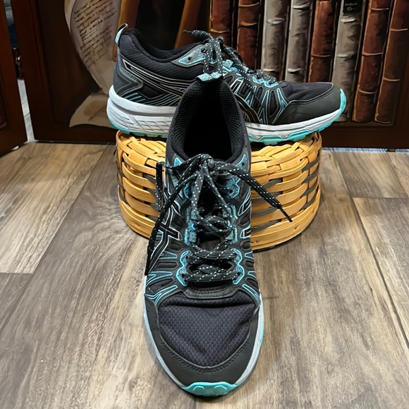 Asics Shoes - Women’s Size 8 ASICS Gel Insoled Tennis Shoes Black and Blue Good Condition Used